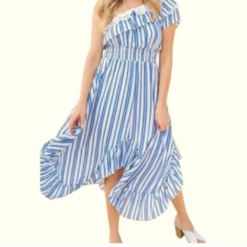 MISA LOS ANGELES ONE SHOULDER STRIPED NAUTICAL SUMMER DRESS SIZE SMALL